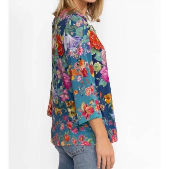 NEW JOHNNY WAS women's neutra button front long sleeves henley tee in multi - Picture 2 of 3